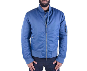 2025 Varsity Entièrement Personnalisé Plaine Adulte OEM Bleu Couleur Personnalisé Hommes Deux Avant Fermeture Éclair Style Satin Bomber Veste - Product Image 1