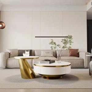 Table basse moderne écologique, combinaison de meubles de salon, table ronde en ardoise, design luxueux, cadre en acier inoxydable - Product Image 2