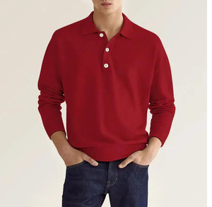 Camiseta Polo de Manga Larga para Hombre, de Alta Calidad, Tejido Elástico, 100% Algodón, Estampado Completo, Antiarrugas, Lisa - Product Image 1