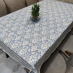 Elegante respetuoso con el medio ambiente moderno Floral bloque de mano impreso Diseño Artesanal hecho a mano 100% algodón lavable mantel - Product Image 1