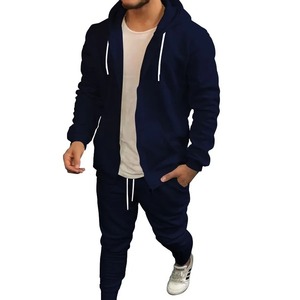 Conjunto Deportivo de Primavera/Otoño para Hombre, Color Sólido, Estilo Casual, Chaqueta con Capucha y Pantalones, Conjunto de Dos Piezas - Product Image 1