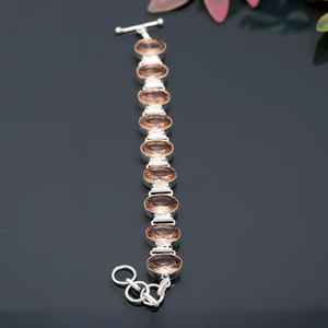 Bracelet de luxe en morganite facettée, argent sterling 925, pierre précieuse ovale pêche, lien réglable, fait à la main, certifié GIA, bijoux unisexe - Product Image 6