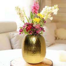 แจกันตั้งโต๊ะดีไซน์ใหม่ พร้อมผิวสัมผัสลายค้อนกลมสีทอง สำหรับตกแต่งบ้าน งานแต่งงาน หรืองานเฉลิมฉลองคริสต์มาส - Product Image 4