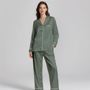 PJ's Women Solid Satin Pajama Set <b>Short</b> Sleeve and <b>Shorts</b> Elastic Waist Sleepwear OEM/ODM Customizable - Product Image 1