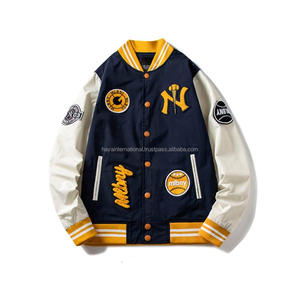 <b>Men's</b> Unisex High Quality Letterman Varsity <b>Jacket</b> Wool Body Genuine Leather Sleeves Stand Embroidery <b>Smart</b> Stylish Winter Wear - Product Image 1