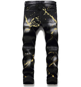 กางเกงยีนส์รัดรูปผ้ายืดขาดสำหรับผู้ชาย,กางเกงยีนส์ขาดทรงสลิมฟิตขาดเป็นริ้วสีดำสีขาวสีแดง - Product Image 4