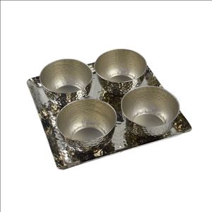 การออกแบบมาใหม่ชุดของสี่ขนมชามและถาดพร้อมกับการออกแบบโลหะแข็งชามหวานหลายสีจบ - Product Image 4