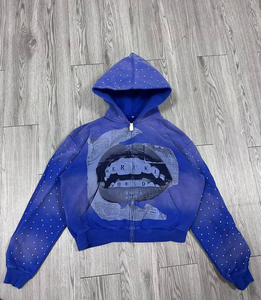 2025 nueva llegada personalizada Rhinestone Sun Faded DTG estampado cremallera Unisex Sudadera con capucha de gran tamaño - Product Image 4