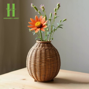 El más vendido, urna con patas de mimbre, jarrón de ratán tejido a mano para flores secas, minimalismo, jarrón de mesa de ratán, OEM de Vietnam - Product Image 3