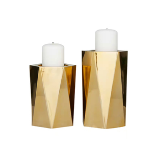 Juego de 2 candelabros cónicos de metal chapado en oro personalizados OEM para el hogar, compra directa desde la India - Product Image 1