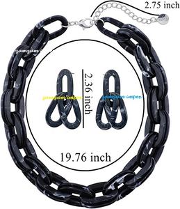 Collar de eslabones de doble capa de resina negra hecho a mano con diseño de cadena gruesa forma ovalada - Product Image 6