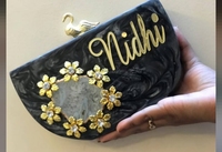 Pochette en résine écologique FAIZA CRAFT FC-3332 avec travail Rahinstone Kundan, motif floral peint à la main, forme personnalisée, pour soirée
