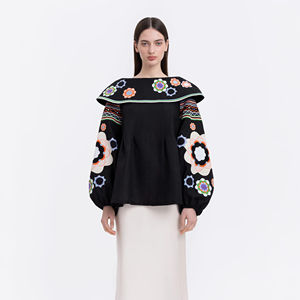 Blusas informales para mujer, camisas bordadas con manga farol, camisetas Retro para mujer, ropa para mujer, venta al por mayor - Product Image 1