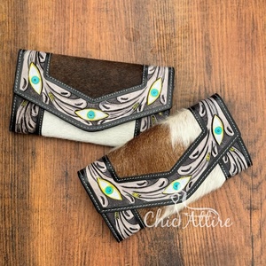 Nouveau cuir de vachette fabriqué à la main et cuir usiné à la main Western femmes portefeuilles élégant personnalisé en cuir véritable haute qualité Cowgirl portefeuille - Product Image 1