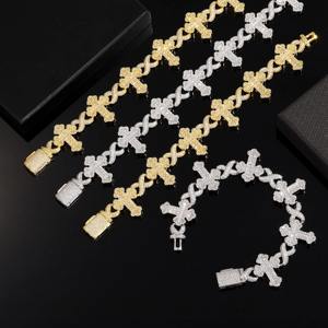 Bracelet infini hip-hop serti de diamants en moissanite incolore taille baguette en argent 925, bracelet croix en argent 925, bijoux - Product Image 6