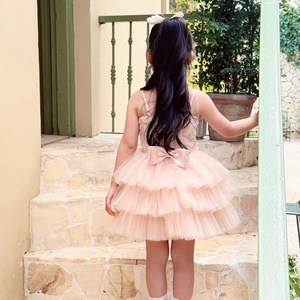 Vestido de Princesa ViODM de 3 Capas con Encaje, Sin Mangas, Hasta la Rodilla, con Cuentas, Ecológico, para Bebés Niñas, Bodas, Ceremonias, Cumpleaños de Verano - Product Image 3