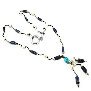 Collar de Moda para Mujer, Chapado en Oro, Acero Inoxidable con Perla y Lapislázuli, Joyería Elegante - Product Image 1