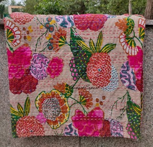 Handmade Organic Cotton Kantha <b>Quilt</b> Queen Size Reversible All-Season Vintage Home Decor Bedding Hand Block Printed Duvet - Product Image 1