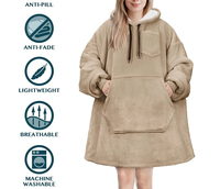 Toptan kore dokuma boy giyilebilir battaniye Hoodie kadınlar erkekler için katı polar cep tam kollu sıcak kışlık kıyafet