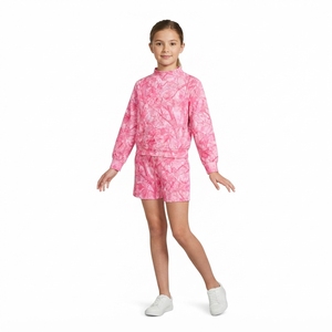 Vêtements décontractés de printemps pour petites filles, haut à manches longues imprimé camouflage rose, tenue avec short à taille élastique - Product Image 1