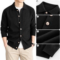 Cardigan en tricot jacquard à col revers pour homme FNJIA, manches longues, boutons sur le devant, style Old Money, pour l'automne et l'hiver, plusieurs couleurs