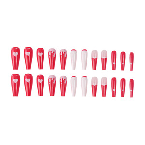 Doigt Ongles Appuyez Sur En Gros 24Pcs ABS <span class=keywords><strong>Faux</strong></span> Ongles Rouge Coeur Longue <span class=keywords><strong>Ballerine</strong></span> Avec Colle À Ongles - Product Image 3
