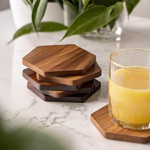 Vente chaude plaine ronde en bois sous-verres en bois ensemble meilleure qualité noyer finition Table décor pièce - Product Image 1