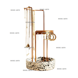 Présentoir de bijoux en bois fait main avec base en fer à 3 niveaux support de bijoux pour bague boucle d'oreille collier support de rangement de bijoux - Product Image 2