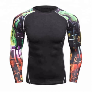 High Quality Men's Rashguard Customized Printed <b>Compression</b> Wear with Long Sleeves <b>Black</b> Red Low Price For MMA Use - Product Image 3