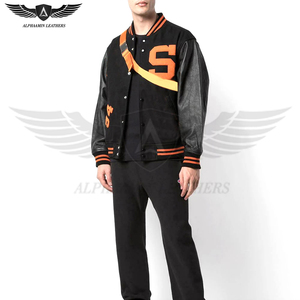 แจ็กเก็ตทีมเบสบอลแขนเสื้อหนังสำหรับวิทยาลัยมีสไตล์บริการ OEM ทำตามสั่ง - Product Image 4