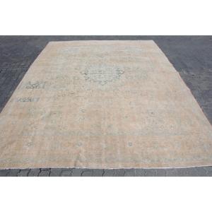 พรมวินเทจขนาด 9.7x13.1 ฟุต พรมตุรกี พรมขนสัตว์ลายพรางสีเบจ - Product Image 1