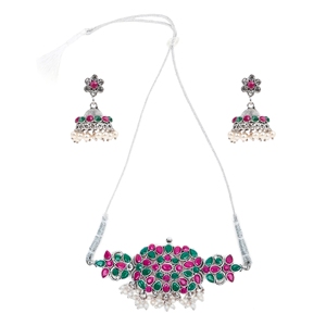 Gargantilla Verde Oxidado con Perlas de Imitación y Diamantes, Cadena de Eslabones Moderna con Forma de Flor, Joyería Religiosa Cristiana para Bodas - Product Image 2
