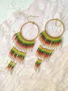 Boho Turquoise Design Bead Earrings with Cascading Fringe <b>Unique</b> Jewelry <b>Gift</b> <b>for</b> <b>Women</b> - Product Image 4