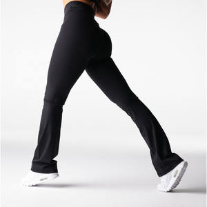 Leggings évasés durables noirs sans effort Figure flatteur couture de hanche taille haute et vêtements actifs mode Leggings de gymnastique pour les femmes - Product Image 6