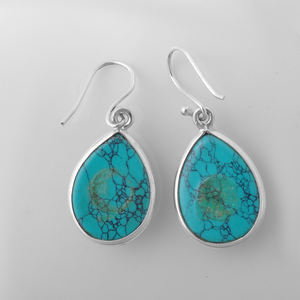 Handmade 925 Sterling <b>Silver</b> Turquoise Pear Shape Gemstone Dangle <b>Earrings</b> Vintage Fashion <b>Silver</b> Jewelry For <b>Weddings</b> Parties - Product Image 3