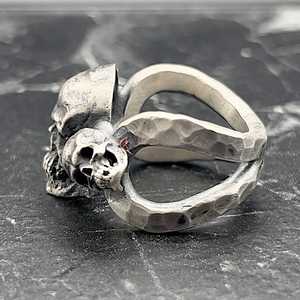 Handmade 925K <b>Silver</b> Gothic Skull <b>Ring</b> for <b>Men</b> Anatomical Skeleton Biker Jewelry with Hammered Design and 18K Plating - Product Image 5