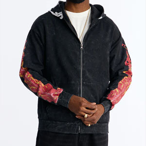 Sweat à capuche à fermeture éclair intégrale à prix avantageux 2026, sweat à capuche personnalisé avec strass, impression sérigraphique, délavé à l'acide, sweat à capuche surdimensionné avec strass - Product Image 1