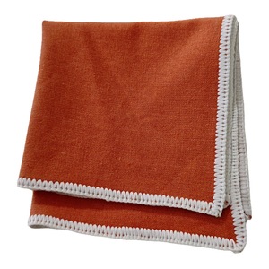 Handmade Knitted <b>Edge</b> Signature Border Linen Pocket <b>Square</b> Brick Color Blazer Suit Accessory for Dining - Product Image 2