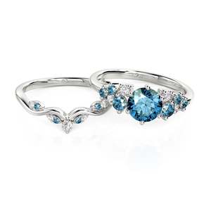 Ensemble de bagues de mariée Jeulia Song of the Spring avec diamants bleus ronds - Product Image 2