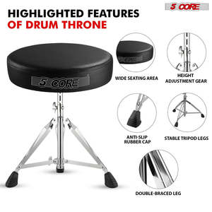 5 Core <b>Drum</b> Throne 3 Thick Padded Memory Foam Comfortable Drummer Stool 200Lb Capacity Adjustable - Product Image 2