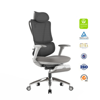 Chaise de bureau ergonomique pivotante en maille grise moderne avec dossier haut, confortable, pour ordinateur, avec repose-pieds, pour usage commercial et professionnel