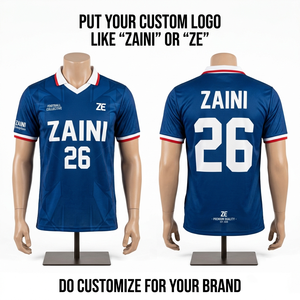 220g Premium Polyester Interlock Breathable Summer Football Jersey Royal Blue Navy <b>Raglan</b> Panels Custom Digital Print Logo Front - Product Image 1