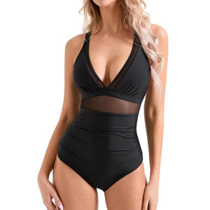 Maillot de bain de qualité supérieure pour femmes, maillot de bain une pièce de couleur unie, taille personnalisée, style unique OEM, avec logo personnalisé - Product Image 2