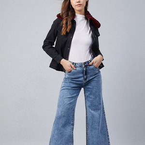 Top Marque Article Lavage Moyen Prix Femmes Faux Denim Veste Bouton Couvert Bas Moa Pure Solide Couleur Femmes Jeans Veste - Product Image 5