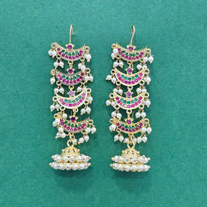 Dernières boucles d'oreilles antiques Moti faites à la main qualité d'exportation cerceau de mode avec placage d'or - Product Image 1