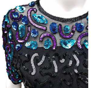 Robe de soirée élégante pleine longueur pour femme Perles en maille poly brodées exquises Perles à sequins Demi-manches droites Cocktail - Product Image 3