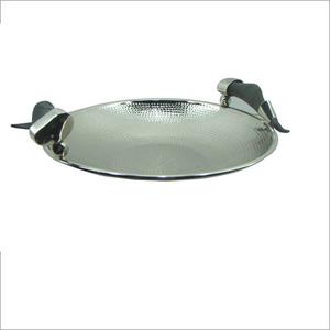 Plateau de service décoratif artisanal en métal et verre pour la maison, l'hôtellerie et la restauration, avec bordure dorée design, plateau de service arrondi - Product Image 4