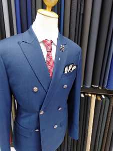 Costume d'affaires de mariage sur mesure à double boutonnage pour homme, manches longues, col cranté, plissé, respirant, anti-rides, tissé - Product Image 4