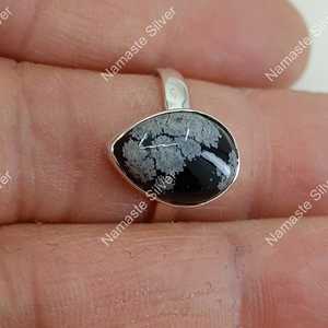 Anillo de Obsidiana Copo de Nieve en Plata de Ley 925, Joyería Boho Hecha a Mano, Incrustaciones de Piedras Preciosas Negras Naturales, Anillo de Promesa para Ella, Regalo de Cumpleaños - Product Image 6