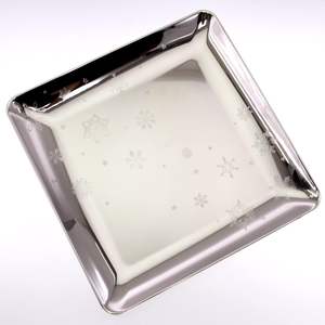 14 inch Square Chrome Plated Silver Serving <b>Tray</b> Stylish Floral Snowflakes Engraved Decorative Party Dessert <b>Buffet</b> Wine Platter - Product Image 5
